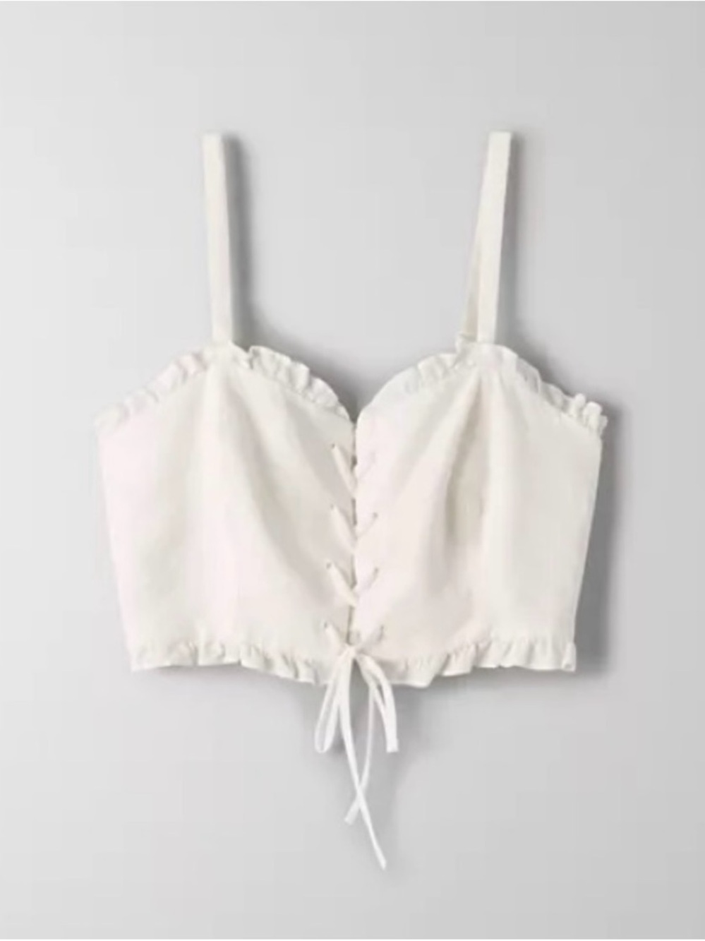 Wilfred White Lace-Up Ruffle Crop Top